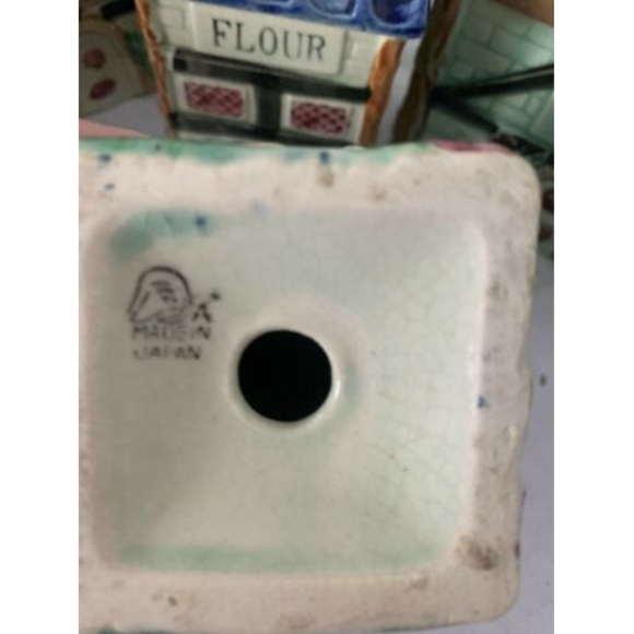 RARE Vintage Japanese ~ Green Majolica ~ Salt Box W/lid Sugar Flour pepper - Picture 5 of 12